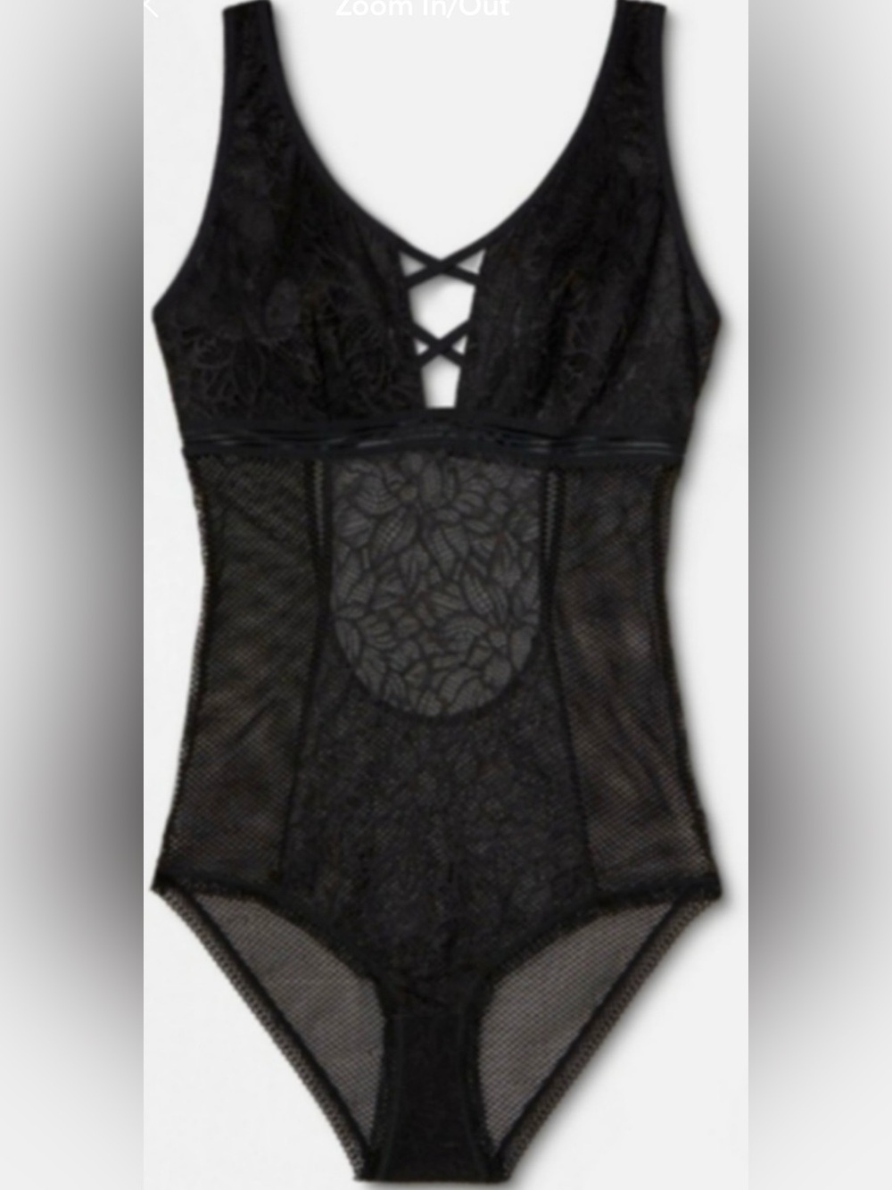 Gilligan & O'Malley Black Lace Bodysuit Criss-Cross Strappy Plunge High Leg Sz M